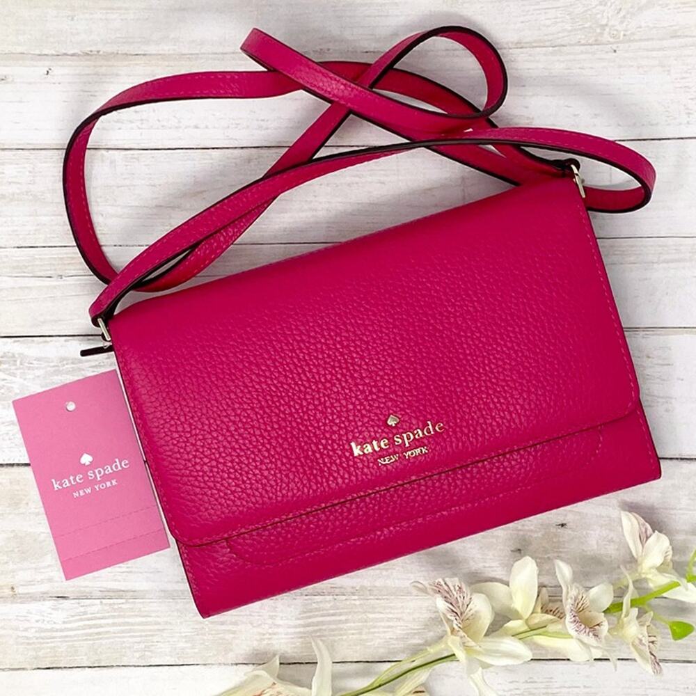 Kate Spade Harlow Wallet On A String in Pink Ruby Leather wlr00081